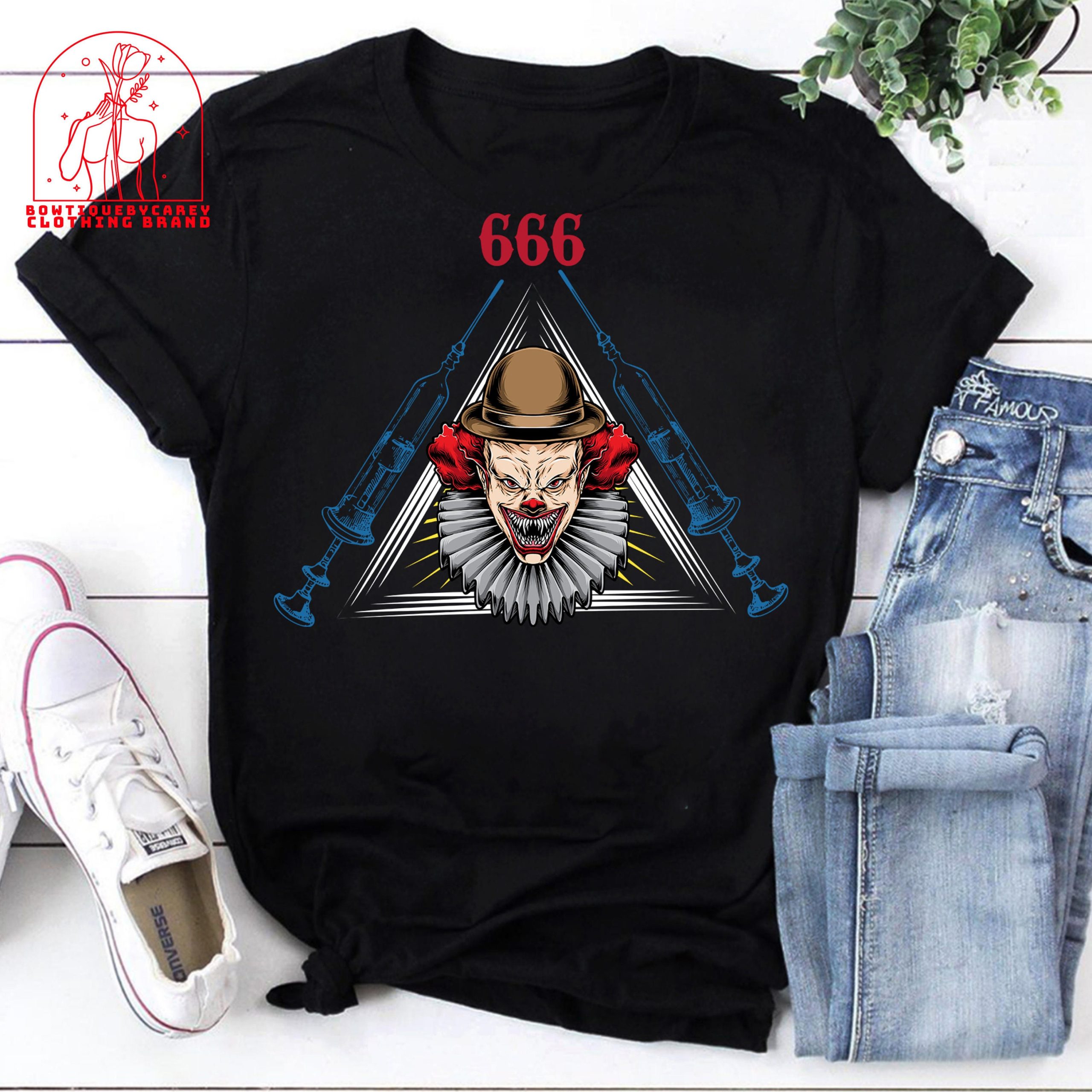 666 Pennywise Vaccine Pennywise Horror Movie Horror Characters Stephen King Halloween Unisex T-Shirt 666 Pennywise Vaccine Pennywise Horror Movie Horror Characters Stephen King Halloween Unisex T-Shirt