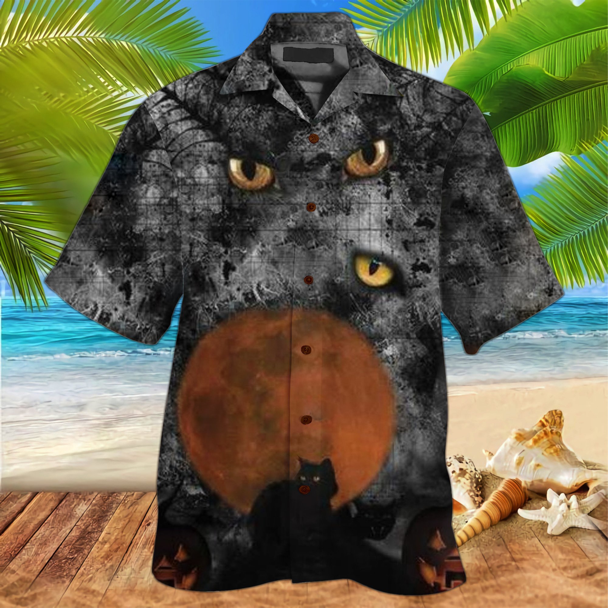 Black Cat 3d All Over Print Summer Button Design For Halloween Hawaii Shirt Black Cat 3d All Over Print Summer Button Design For Halloween Hawaii Shirt