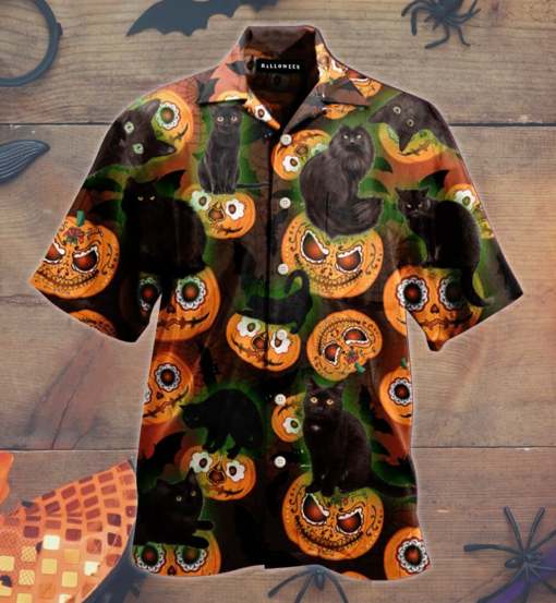 Black Cat 3d All Over Print Summer Button Design For Halloween Hawaii Shirt Black Cat 3d All Over Print Summer Button Design For Halloween Hawaii Shirt