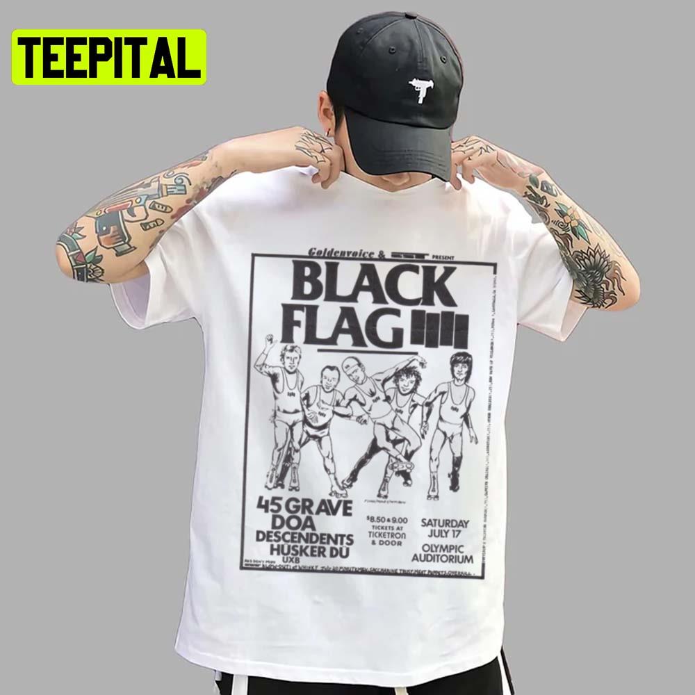 Black Flag Concert Husker Du Unisex T-Shirt Black Flag Concert Husker Du Unisex T-Shirt