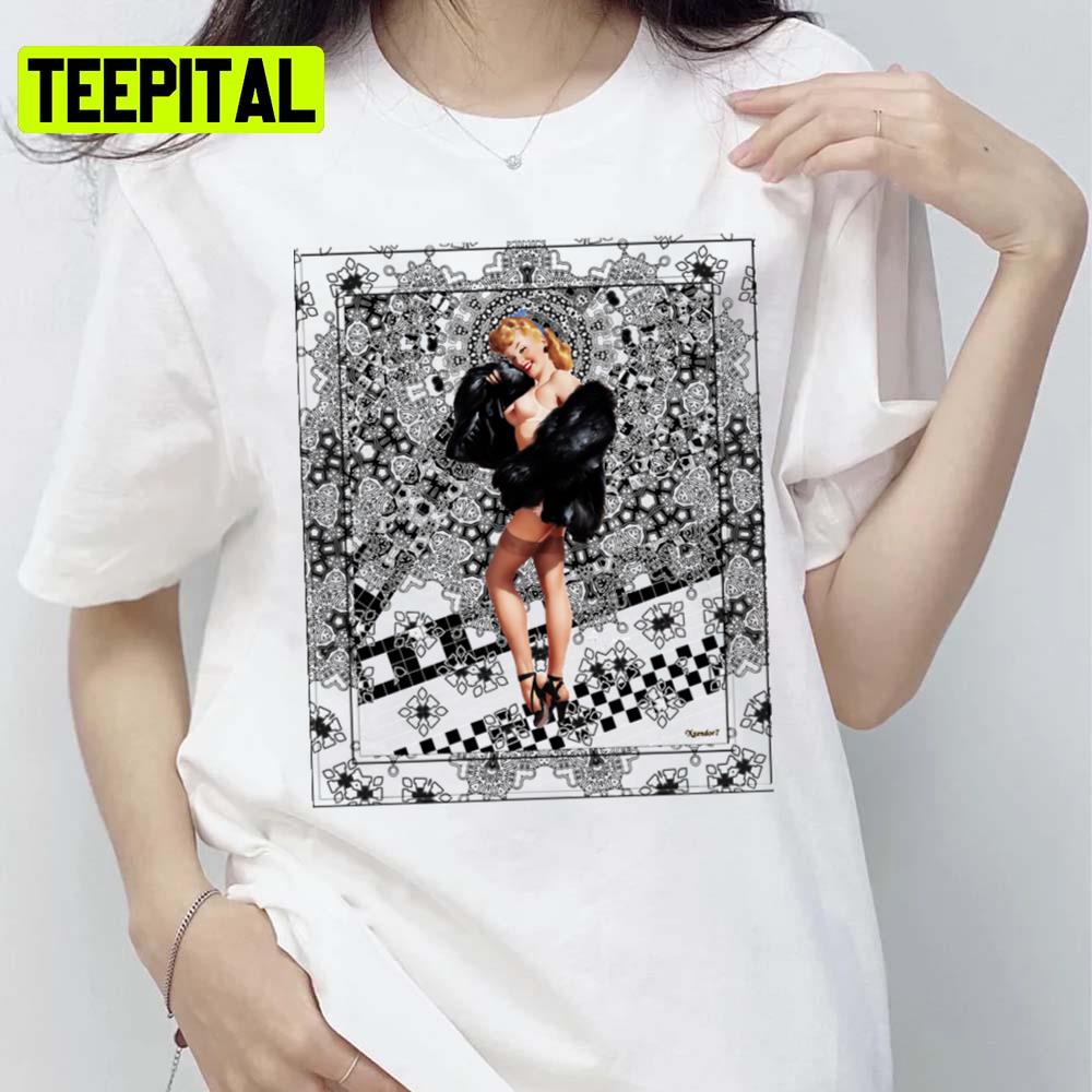 Black Mink By Gil Elvgren Remastered Retro Xzendor Reproductions Colored Design Unsex T-Shirt Black Mink By Gil Elvgren Remastered Retro Xzendor Reproductions Colored Design Unsex T-Shirt