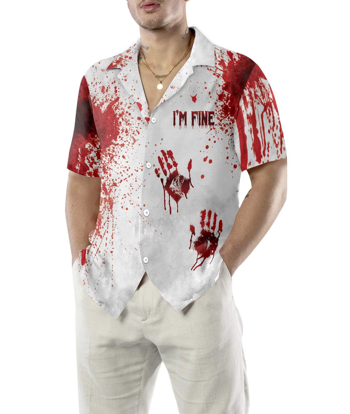 Blood Splatter I'm Fine 3d All Over Print Summer Button Design For Halloween Hawaii Shirt Blood Splatter I'm Fine 3d All Over Print Summer Button Design For Halloween Hawaii Shirt