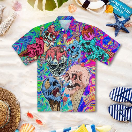 Clown Skull Ice Cream 3d All Over Print Button Design For Halloween Hawaii Shirt