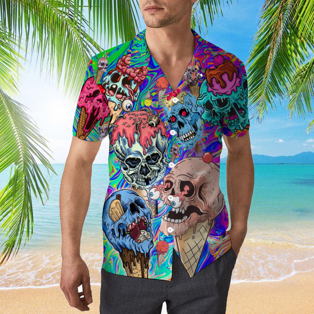 Clown Skull Ice Cream 3d All Over Print Button Design For Halloween Hawaii Shirt Clown Skull Ice Cream 3d All Over Print Button Design For Halloween Hawaii Shirt
