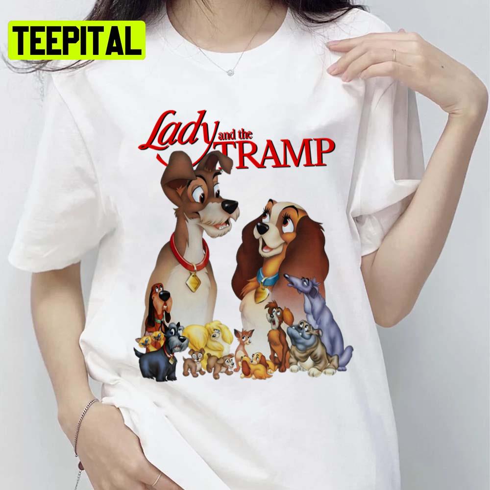 Cute Illustration Cartoon Lady And The Tramp Unisex T-Shirt Cute Illustration Cartoon Lady And The Tramp Unisex T-Shirt