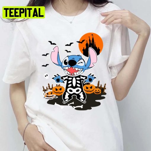 Design For Halloween Stitch Skeleton Halloween Night Unisex T-Shirt