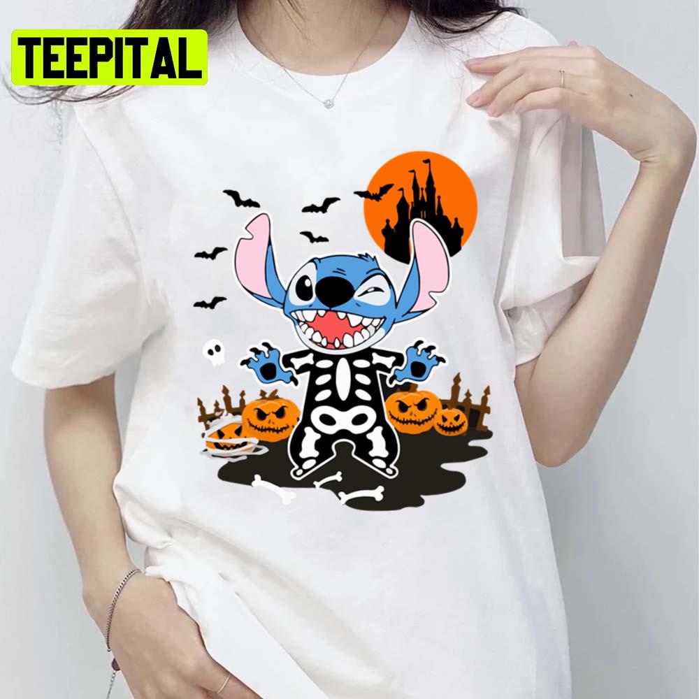 Design For Halloween Stitch Skeleton Halloween Night Unisex T-Shirt Design For Halloween Stitch Skeleton Halloween Night Unisex T-Shirt