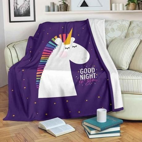 Good Night Unicorn Fleece Blanket Throw Blanket Gift Good Night Unicorn Fleece Blanket Throw Blanket Gift