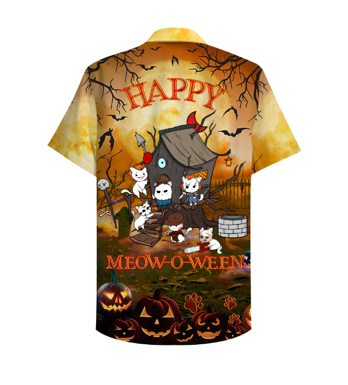 Happy Meow-O-Ween 3d All Over Print Summer Button Design For Halloween Hawaii Shirt Happy Meow-O-Ween 3d All Over Print Summer Button Design For Halloween Hawaii Shirt