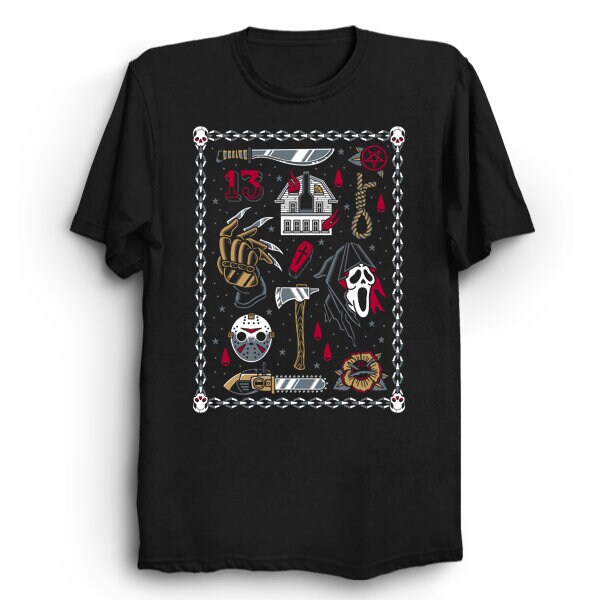 Horror Movie Tattoo Flash Creepy Cute Goth Vintage Traditional Spooky Unisex T-Shirt Horror Movie Tattoo Flash Creepy Cute Goth Vintage Traditional Spooky Unisex T-Shirt