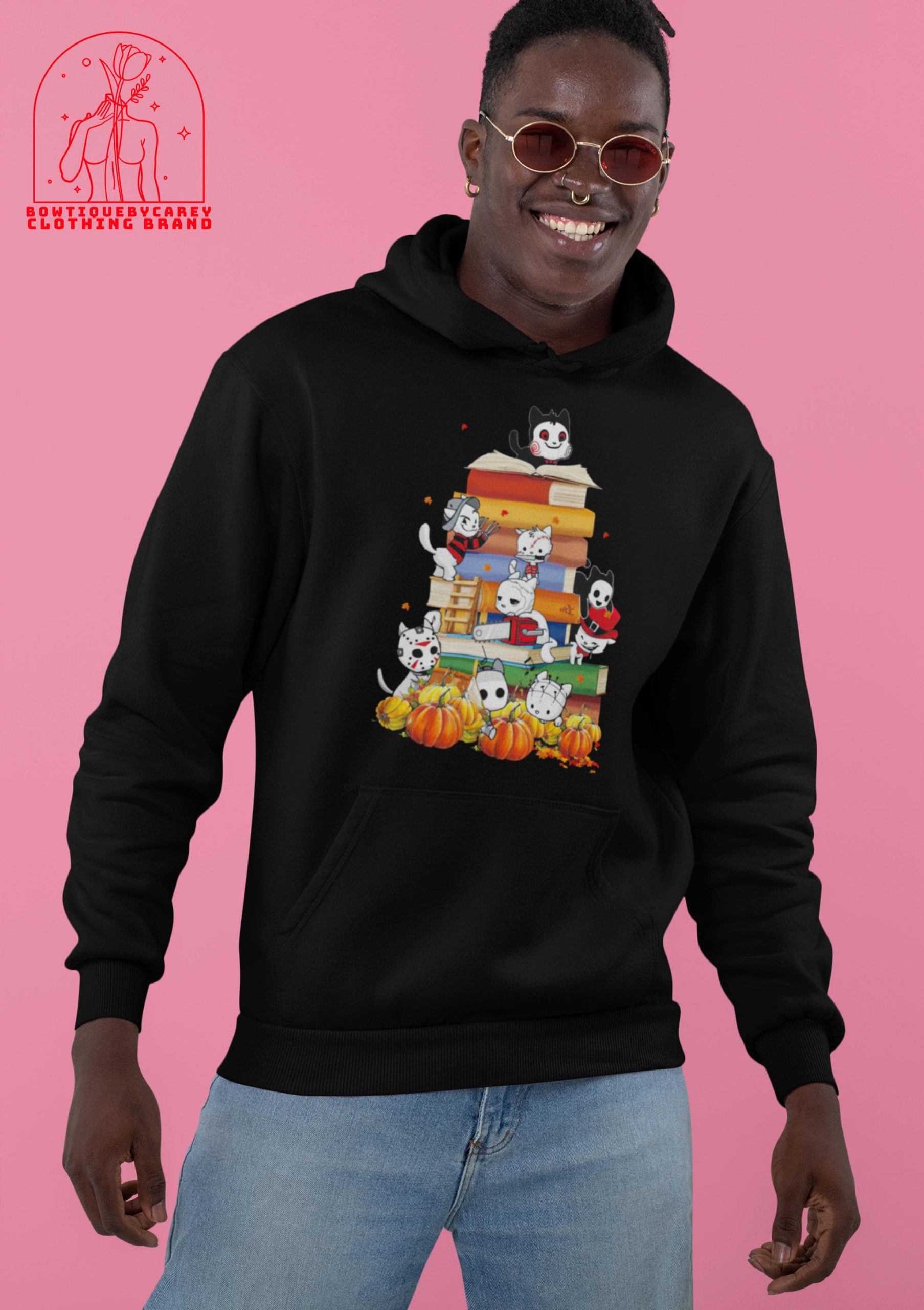 Horror Movies Cat Characters Pumpkins And Books Cat Characters Halloween Unisex T-Shirt Horror Movies Cat Characters Pumpkins And Books Cat Characters Halloween Unisex T-Shirt