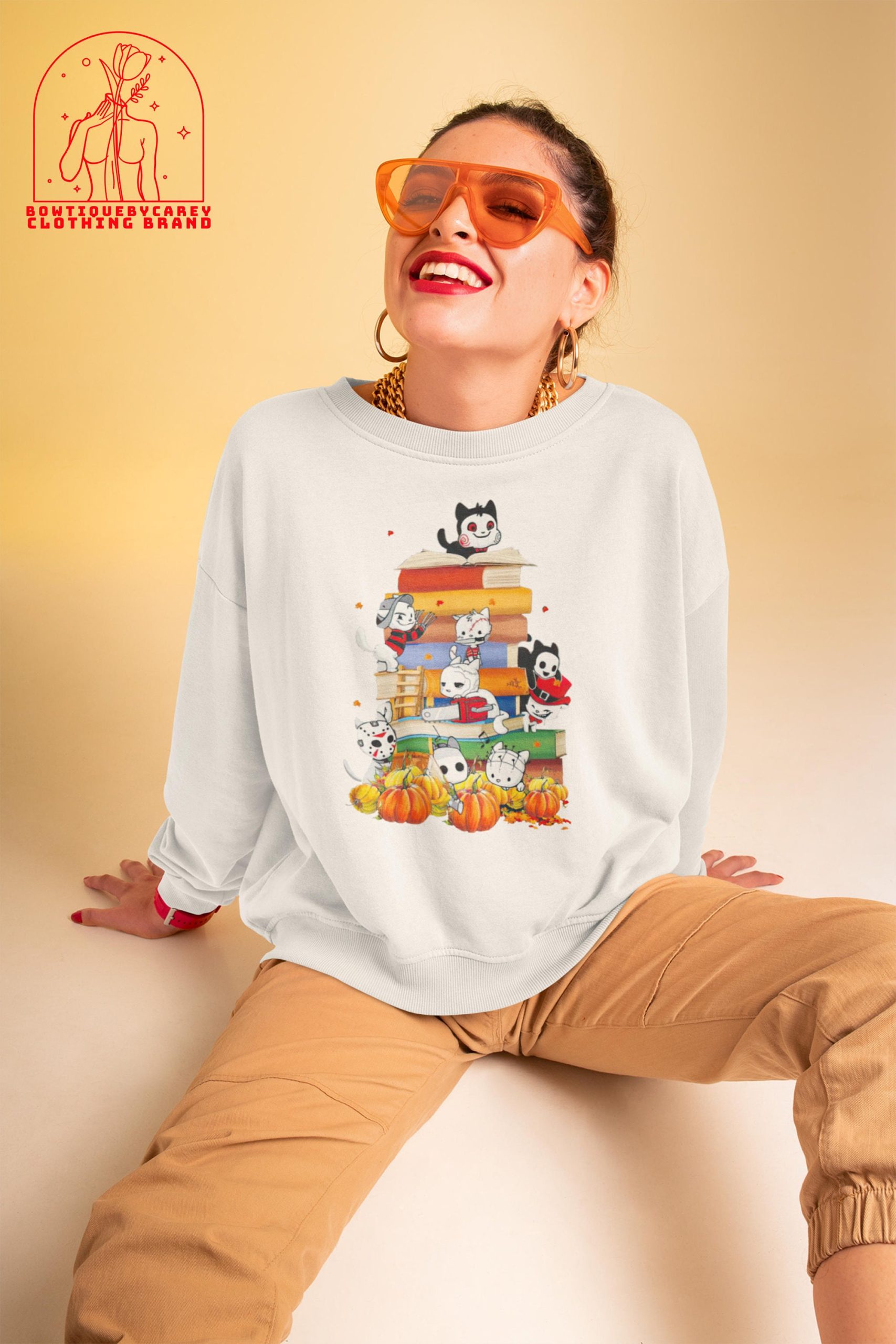 Horror Movies Cat Characters Pumpkins And Books Cat Characters Halloween Unisex T-Shirt Horror Movies Cat Characters Pumpkins And Books Cat Characters Halloween Unisex T-Shirt