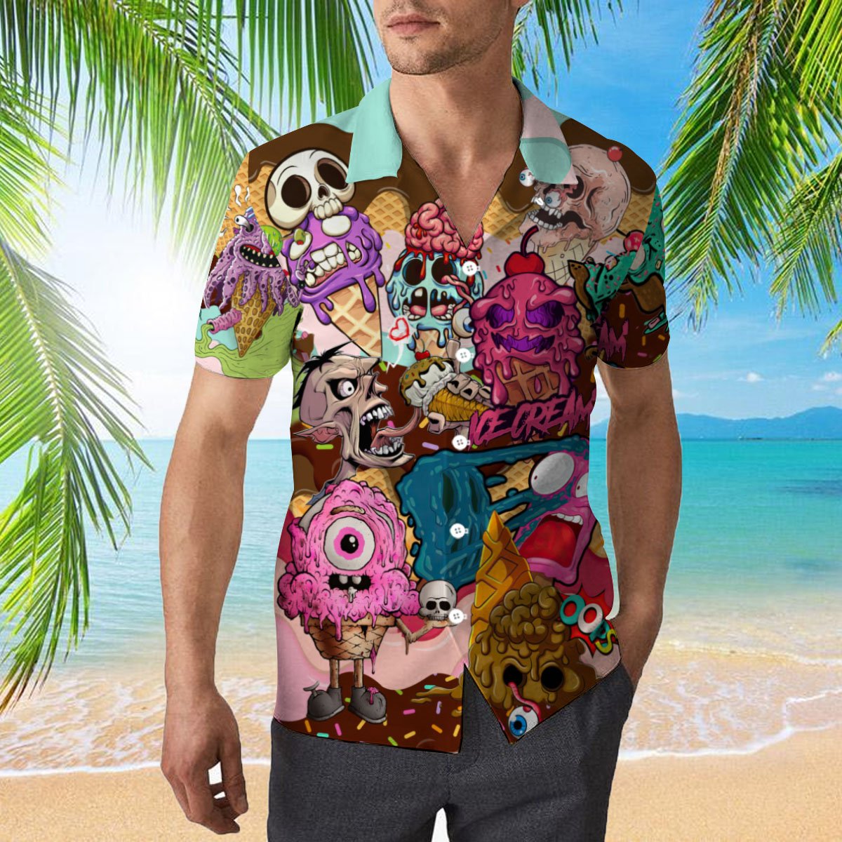 Ice Cream Zombie 3d All Over Print Button Design For Halloween Hawaii Shirt Ice Cream Zombie 3d All Over Print Button Design For Halloween Hawaii Shirt