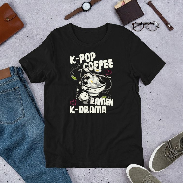 K-Pop Coffee Ramen K-Drama Music Lover Short-Sleeve Unisex T-Shirt K-Pop Coffee Ramen K-Drama Music Lover Short-Sleeve Unisex T-Shirt