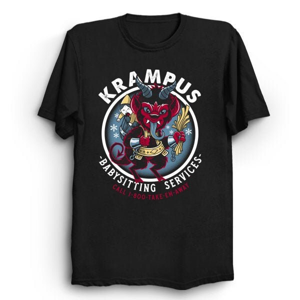 Krampus Babysitting Services Gothic Creepy Cute Cartoon Horror Unisex T-Shirt Krampus Babysitting Services Gothic Creepy Cute Cartoon Horror Unisex T-Shirt