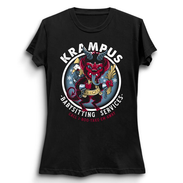 Krampus Babysitting Services Gothic Creepy Cute Cartoon Horror Unisex T-Shirt Krampus Babysitting Services Gothic Creepy Cute Cartoon Horror Unisex T-Shirt