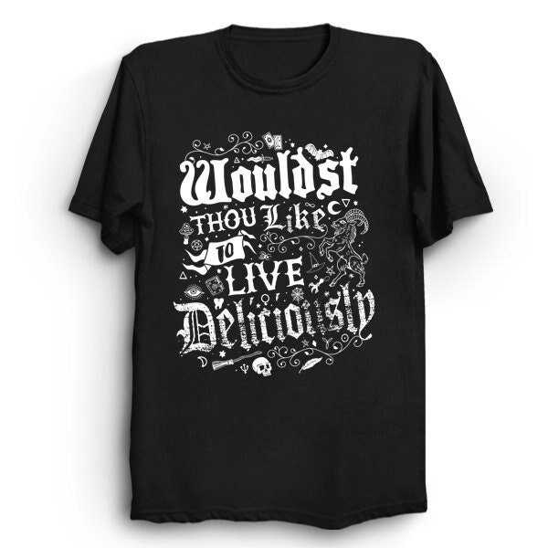 Live Deliciously Gothic Black Phillip Design Vintage Distressed Occult Witch Unisex T-Shirt Live Deliciously Gothic Black Phillip Design Vintage Distressed Occult Witch Unisex T-Shirt