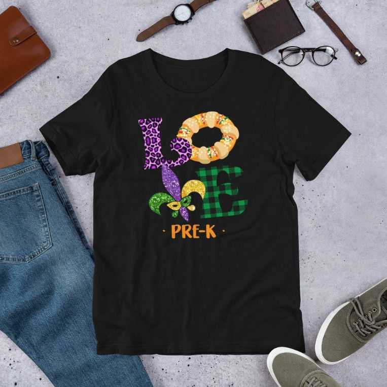Love Leopard Plaid Mardi Gras Pre-K Teacher Short-Sleeve Unisex T-Shirt Love Leopard Plaid Mardi Gras Pre-K Teacher Short-Sleeve Unisex T-Shirt