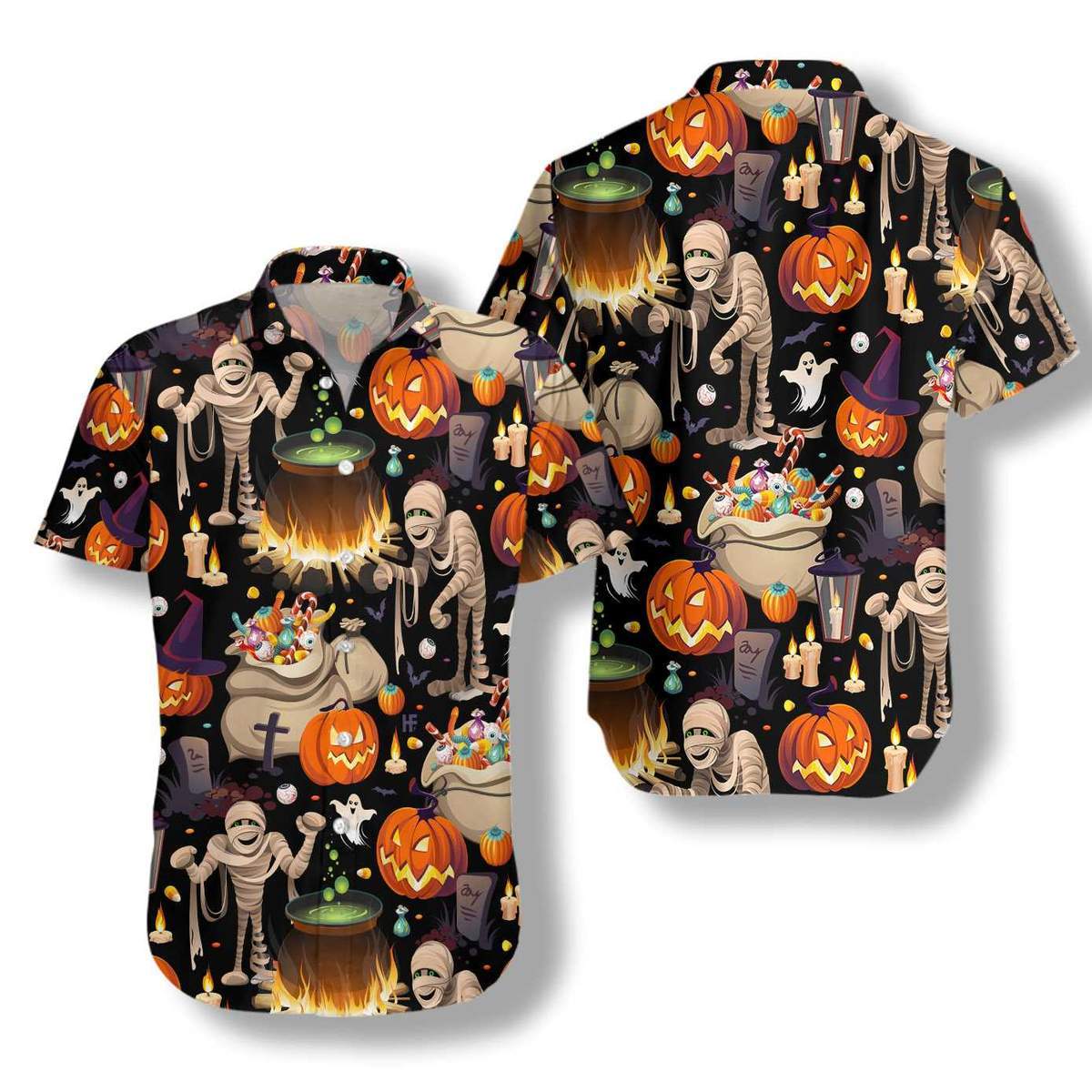 Mummy And Bags Of Sweets 3d All Over Print Summer Button Design For Halloween Hawaii Shirt Mummy And Bags Of Sweets 3d All Over Print Summer Button Design For Halloween Hawaii Shirt