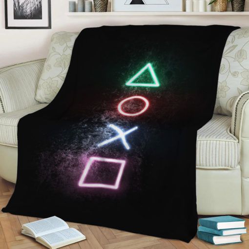 Playstation Buttons Neon Fleece Blanket Throw Blanket Gift Playstation Buttons Neon Fleece Blanket Throw Blanket Gift