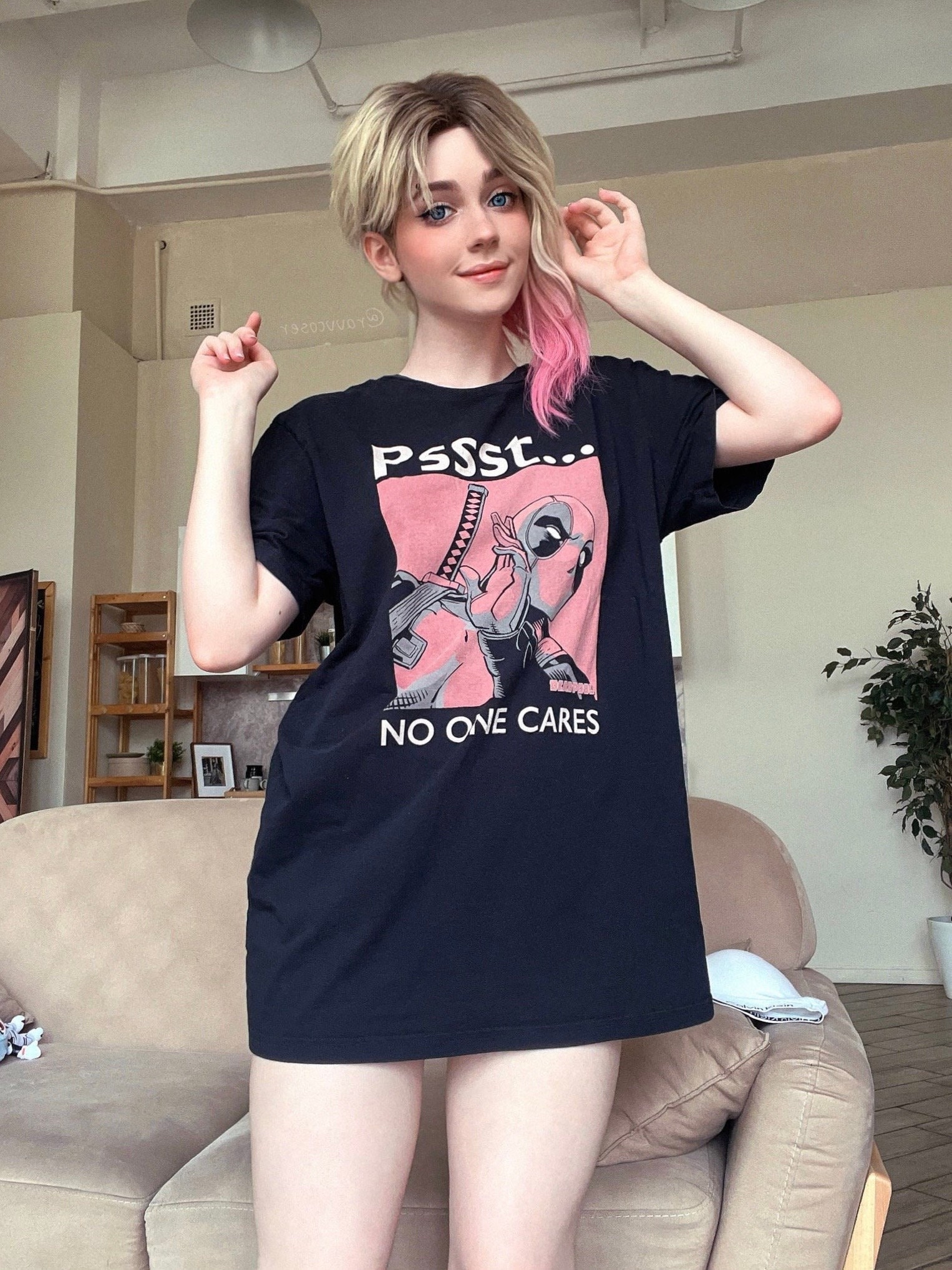 Pssst No One Cares Deadpool Trending Marvel Unisex T-Shirt Pssst No One Cares Deadpool Trending Marvel Unisex T-Shirt