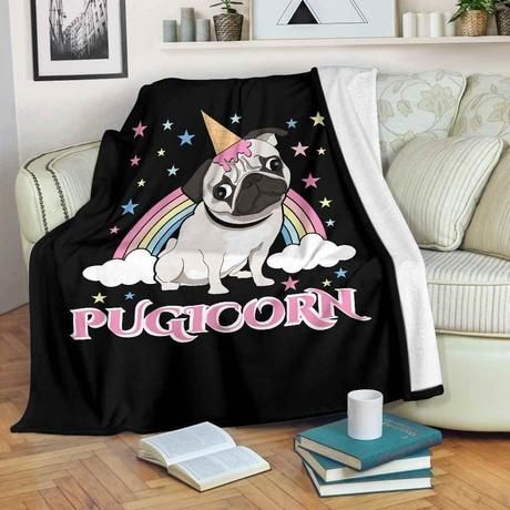 Pugicorn Cute Fleece Blanket Throw Blanket Gift Pugicorn Cute Fleece Blanket Throw Blanket Gift