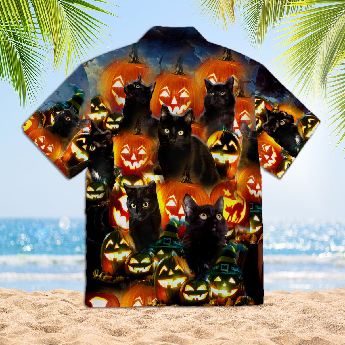 Pumkin Black Cats 3d All Over Print Button Design For Halloween Hawaii Shirt Pumkin Black Cats 3d All Over Print Button Design For Halloween Hawaii Shirt