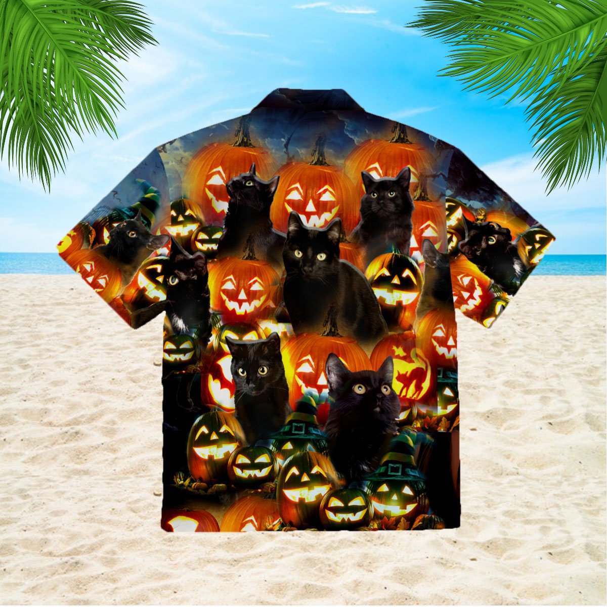 Pumkin Black Cats 3d All Over Print Button Design For Halloween Hawaii Shirt Pumkin Black Cats 3d All Over Print Button Design For Halloween Hawaii Shirt