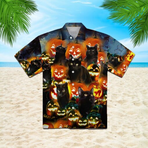 Pumkin Black Cats 3d All Over Print Button Design For Halloween Hawaii Shirt Pumkin Black Cats 3d All Over Print Button Design For Halloween Hawaii Shirt