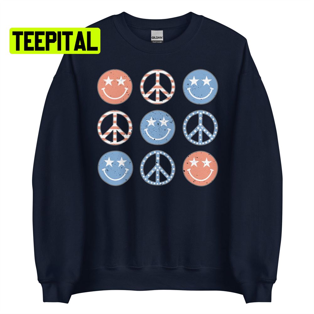 Retro Happy Peace Sign Distressed Unsiex T-Shirt Retro Happy Peace Sign Distressed Unsiex T-Shirt