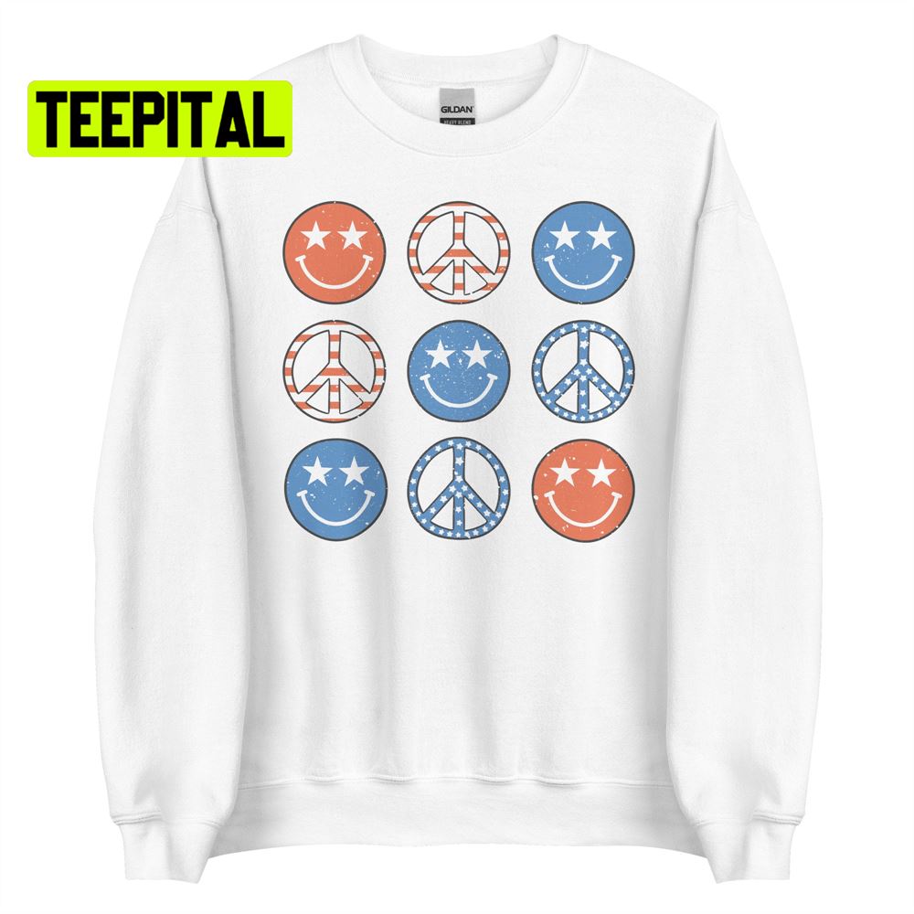 Retro Happy Peace Sign Distressed Unsiex T-Shirt Retro Happy Peace Sign Distressed Unsiex T-Shirt