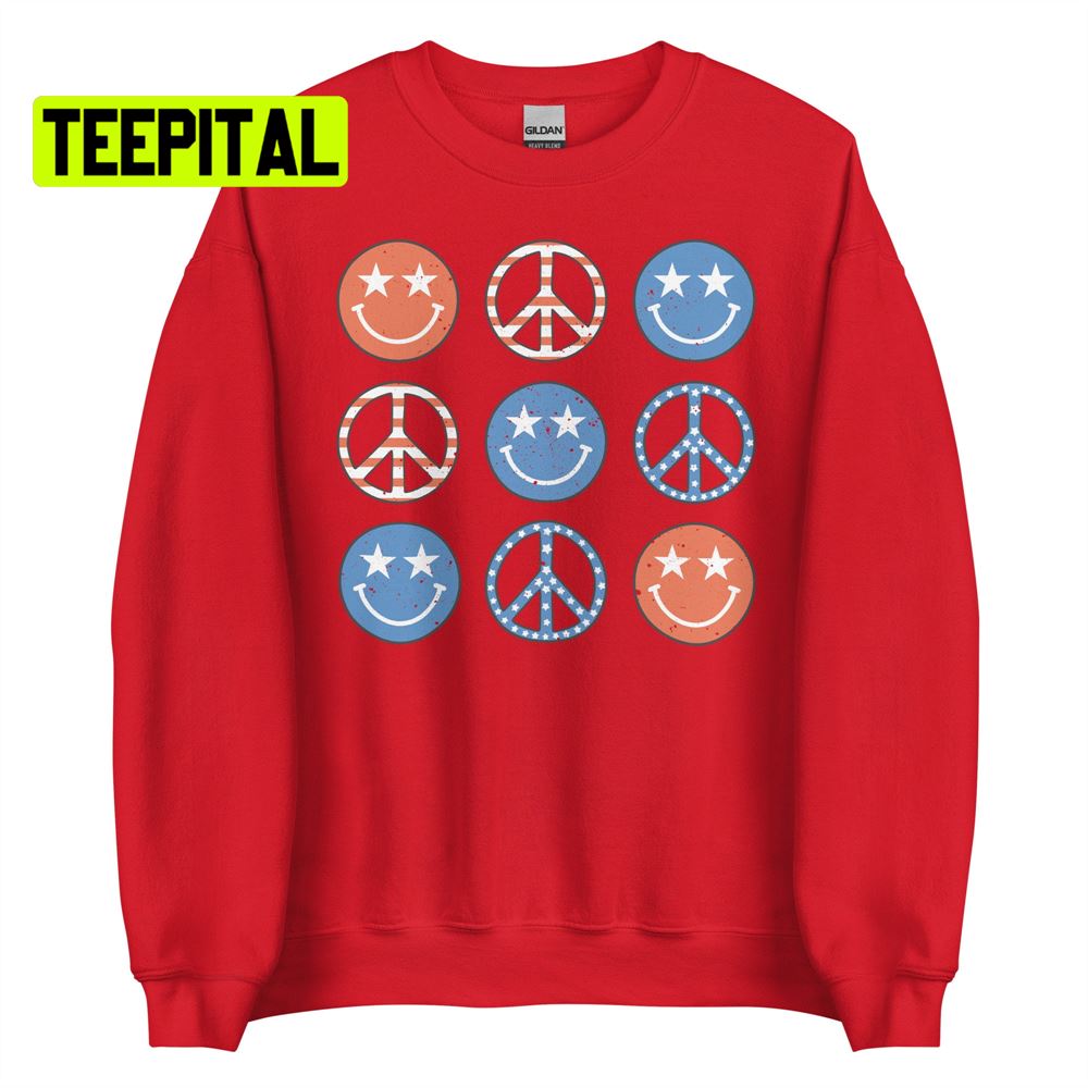 Retro Happy Peace Sign Distressed Unsiex T-Shirt Retro Happy Peace Sign Distressed Unsiex T-Shirt