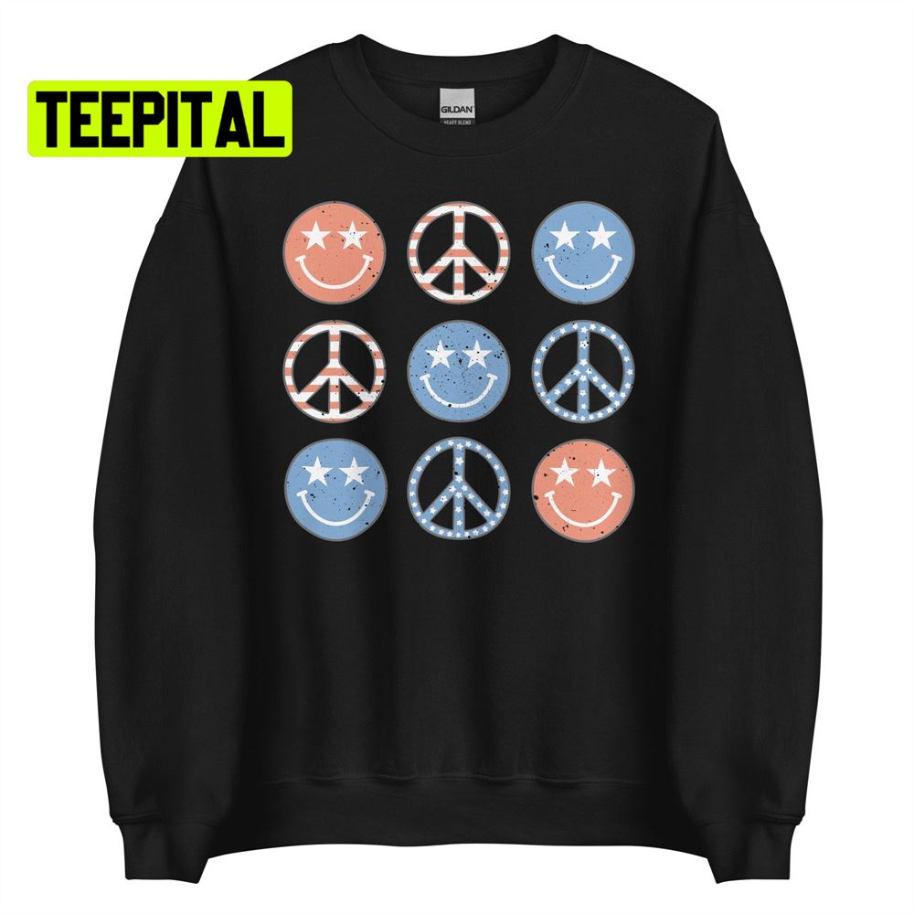 Retro Happy Peace Sign Distressed Unsiex T-Shirt Retro Happy Peace Sign Distressed Unsiex T-Shirt