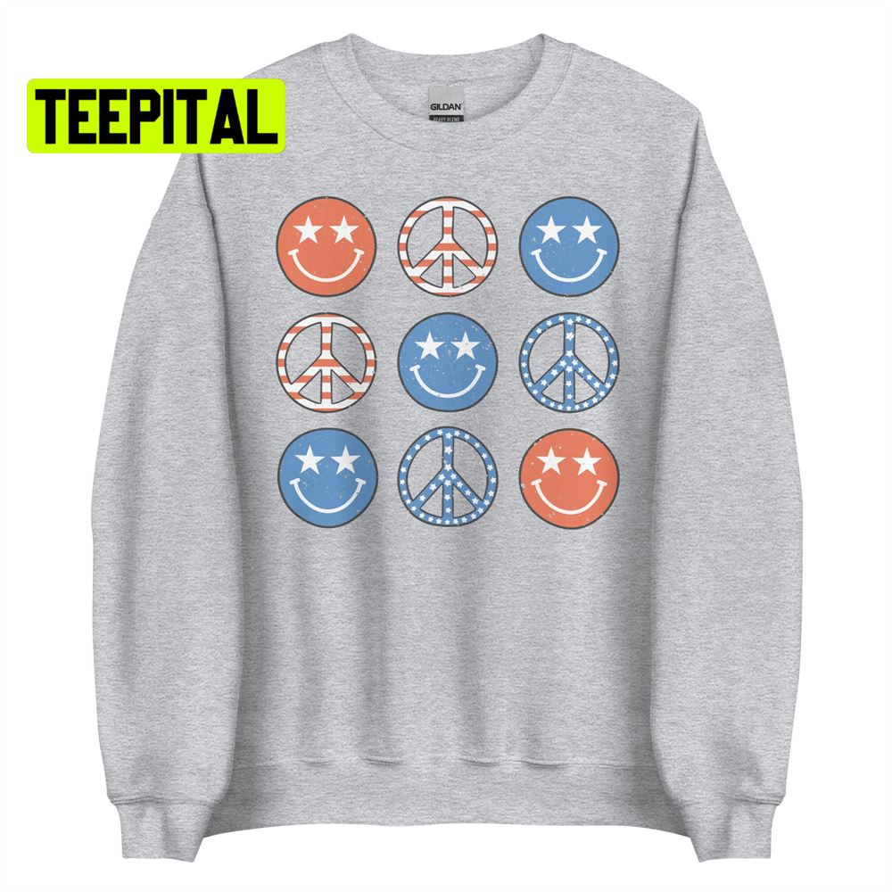 Retro Happy Peace Sign Distressed Unsiex T-Shirt Retro Happy Peace Sign Distressed Unsiex T-Shirt