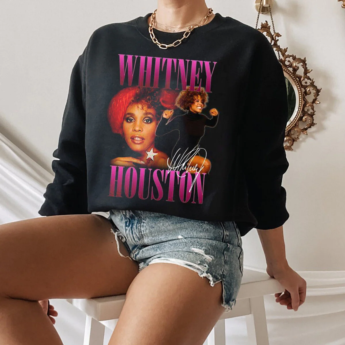 Retro Portrait Of Whitney Houston Pop Music Unisex Sweatshirt Retro Portrait Of Whitney Houston Pop Music Unisex Sweatshirt