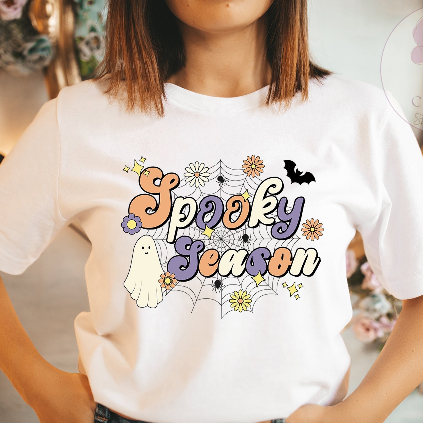 Retro Spooky Season Halloween Ghost Spook Witch Fall Boho Unisex T-Shirt Retro Spooky Season Halloween Ghost Spook Witch Fall Boho Unisex T-Shirt