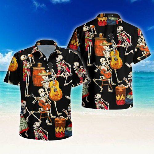 Skeleton Guitar 3d All Over Print Button Design For Halloween Hawaii Shirt Skeleton Guitar 3d All Over Print Button Design For Halloween Hawaii Shirt