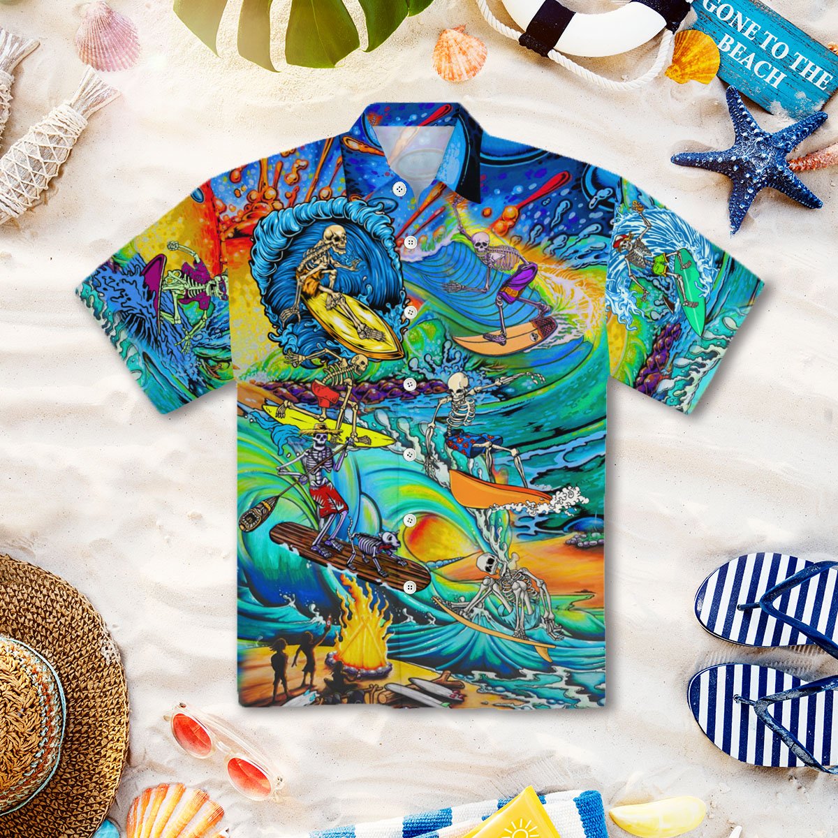 Skull Skeleton Surfing On The Beach 3d All Over Print Button Design For Halloween Hawaii Shirt Skull Skeleton Surfing On The Beach 3d All Over Print Button Design For Halloween Hawaii Shirt