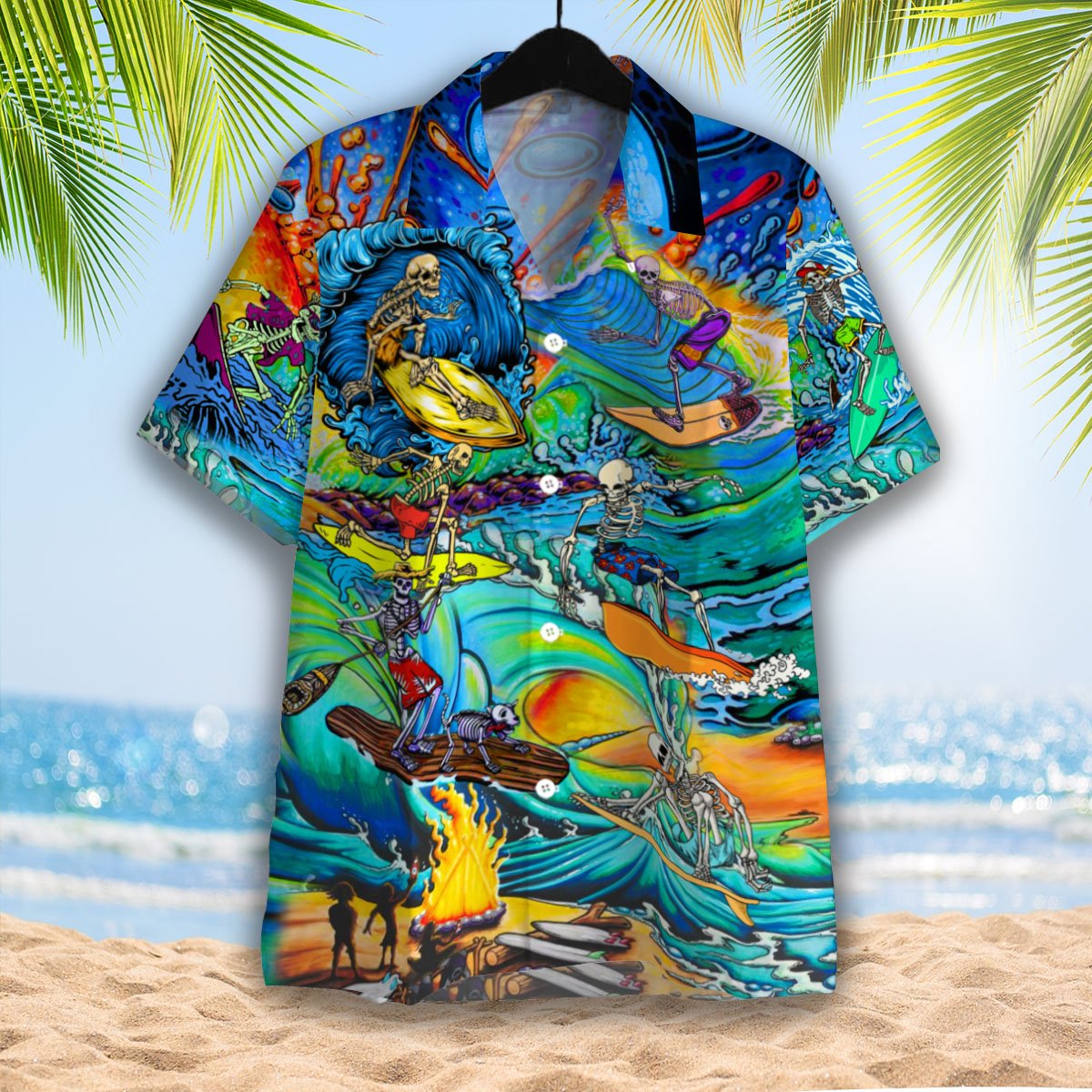 Skull Skeleton Surfing On The Beach 3d All Over Print Button Design For Halloween Hawaii Shirt Skull Skeleton Surfing On The Beach 3d All Over Print Button Design For Halloween Hawaii Shirt