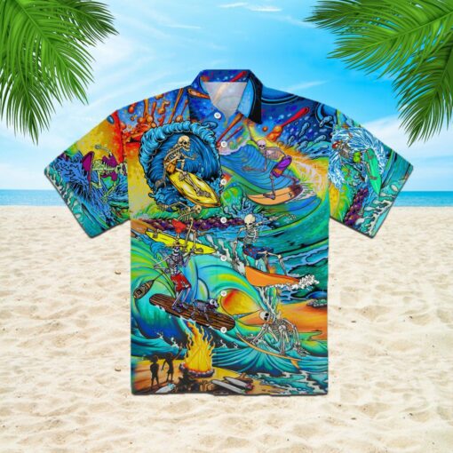 Skull Skeleton Surfing On The Beach 3d All Over Print Button Design For Halloween Hawaii Shirt Skull Skeleton Surfing On The Beach 3d All Over Print Button Design For Halloween Hawaii Shirt