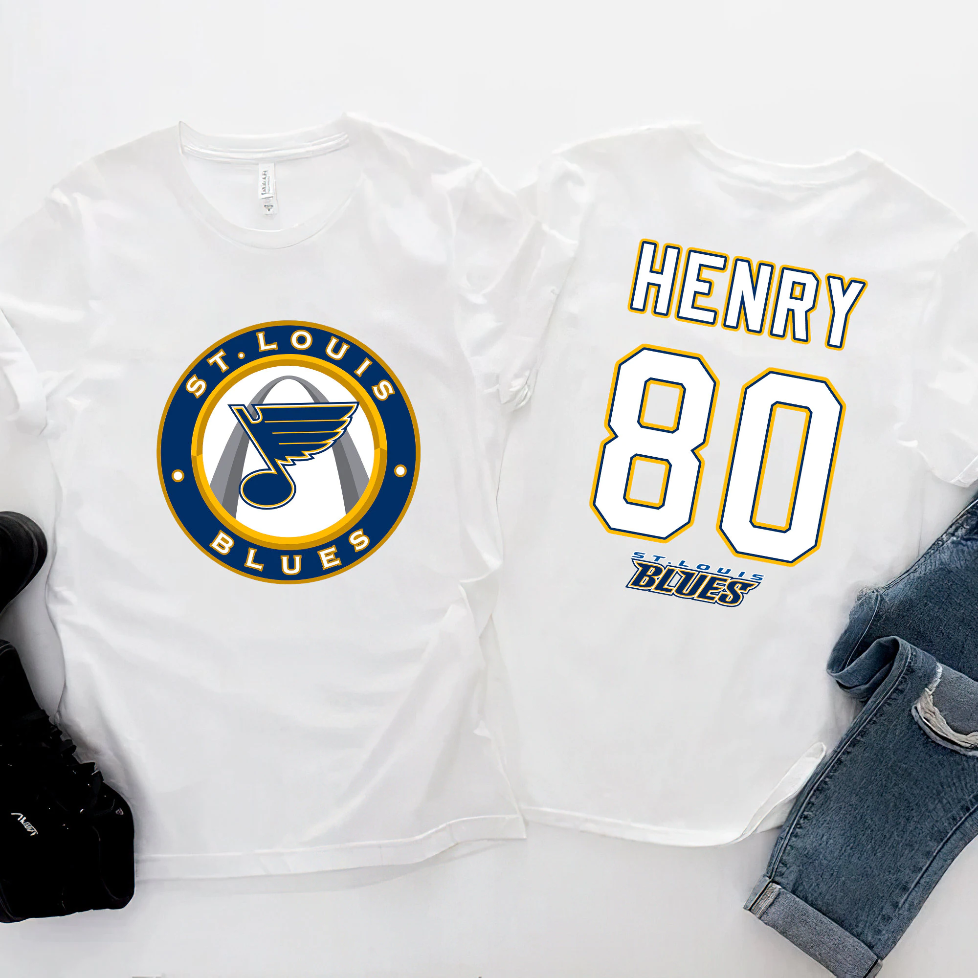 St Louis Blues Nhl Ice Hockey Sports Front Back Customized Text Number Unisex T-Shirt St Louis Blues Nhl Ice Hockey Sports Front Back Customized Text Number Unisex T-Shirt