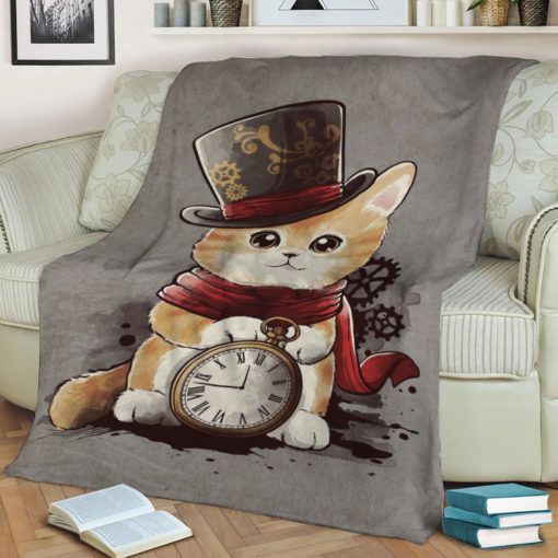 Steampunk Sir Cat Lovers Fleece Blanket Throw Blanket Gift Steampunk Sir Cat Lovers Fleece Blanket Throw Blanket Gift