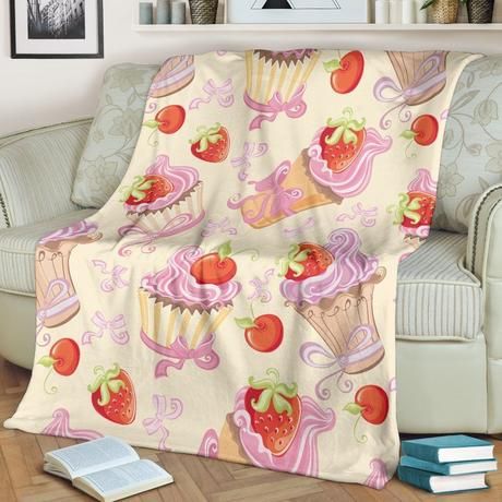 Sweet Strawberry Pink Cupcake Bestseller Fleece Blanket Throw Blanket Gift Sweet Strawberry Pink Cupcake Bestseller Fleece Blanket Throw Blanket Gift