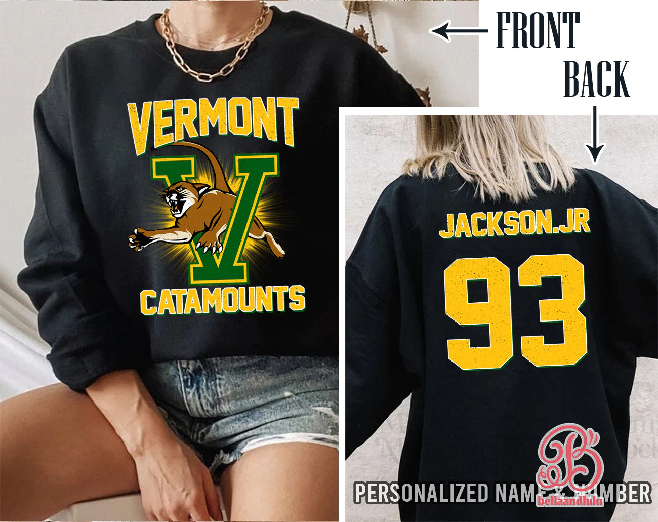 Vermont Catamounts Basketball Ncaa Sports Front Back Customized Text Number Unisex Sweatshirt Vermont Catamounts Basketball Ncaa Sports Front Back Customized Text Number Unisex Sweatshirt
