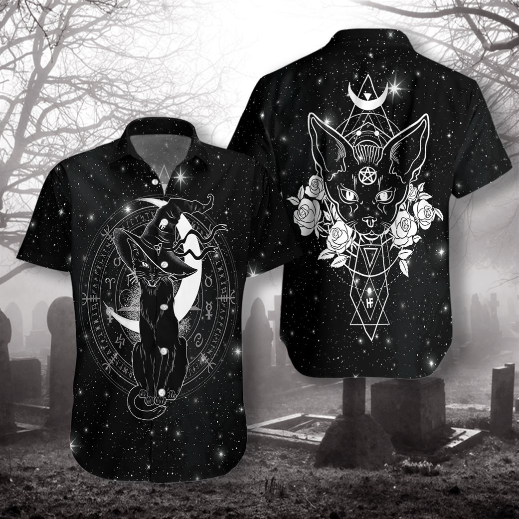 Wicca Black Cat 3d All Over Print Button Design For Halloween Hawaii Shirt Wicca Black Cat 3d All Over Print Button Design For Halloween Hawaii Shirt