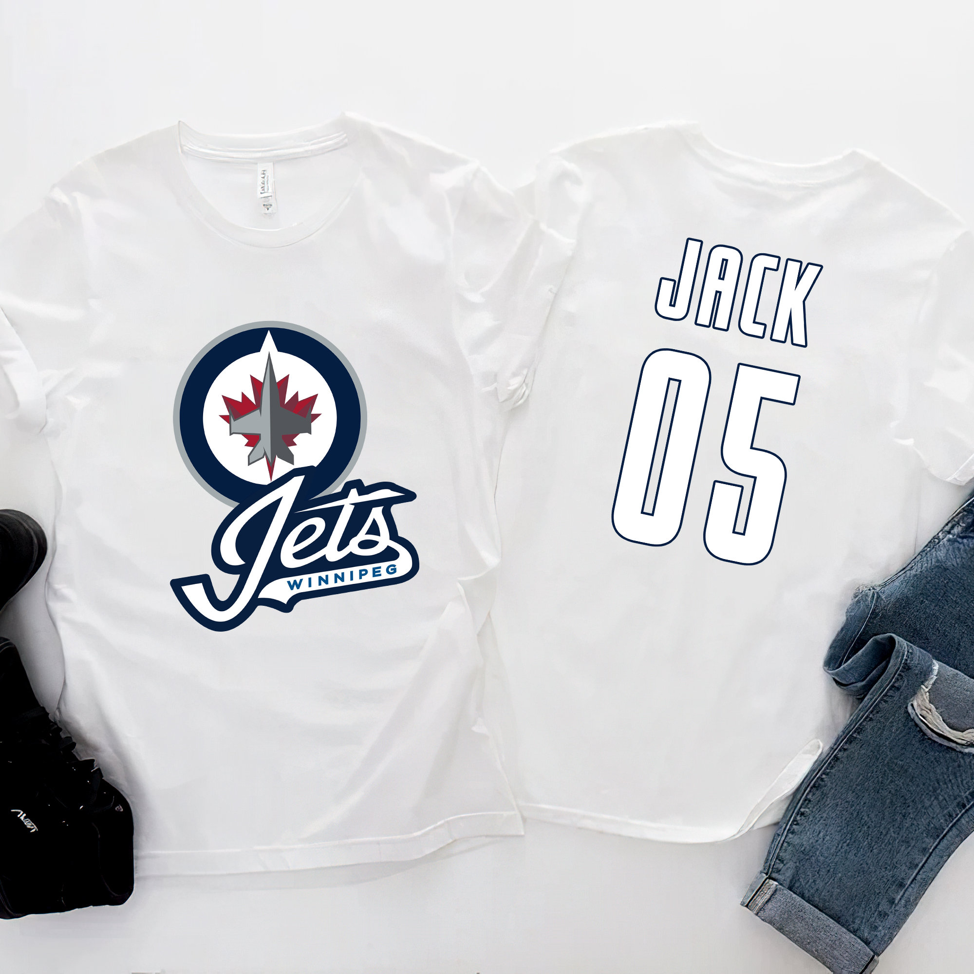 Winnipeg Jets Nhl Ice Hockey Sports Front Back Customized Text Number Unisex T-Shirt Winnipeg Jets Nhl Ice Hockey Sports Front Back Customized Text Number Unisex T-Shirt