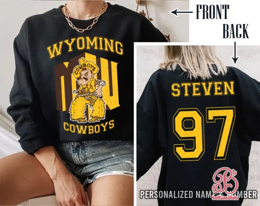 Wyoming Cowboys Football Ncaa Custom Sports Front Back Customized Text Number Unisex Sweatshirt