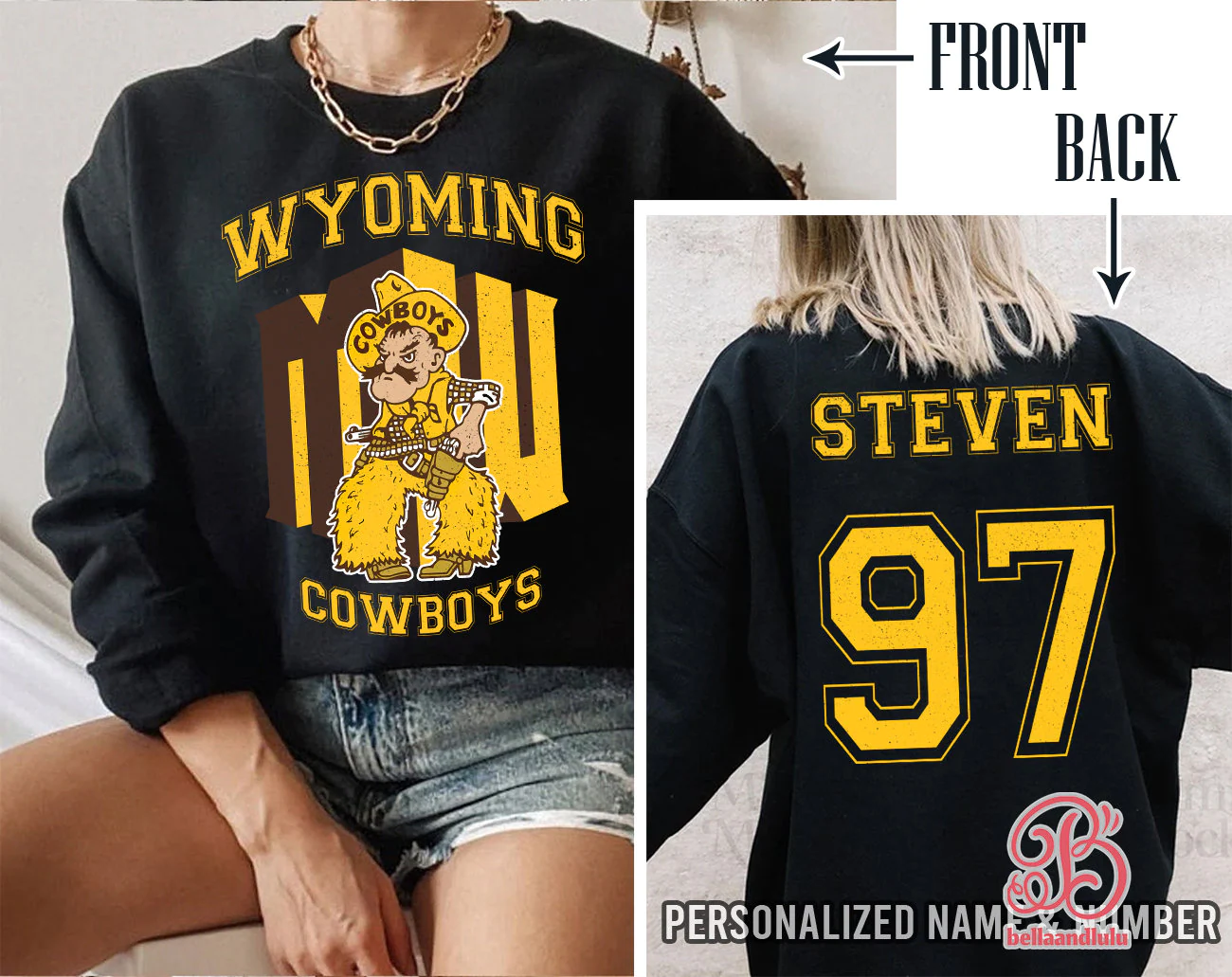 Wyoming Cowboys Football Ncaa Custom Sports Front Back Customized Text Number Unisex Sweatshirt Wyoming Cowboys Football Ncaa Custom Sports Front Back Customized Text Number Unisex Sweatshirt
