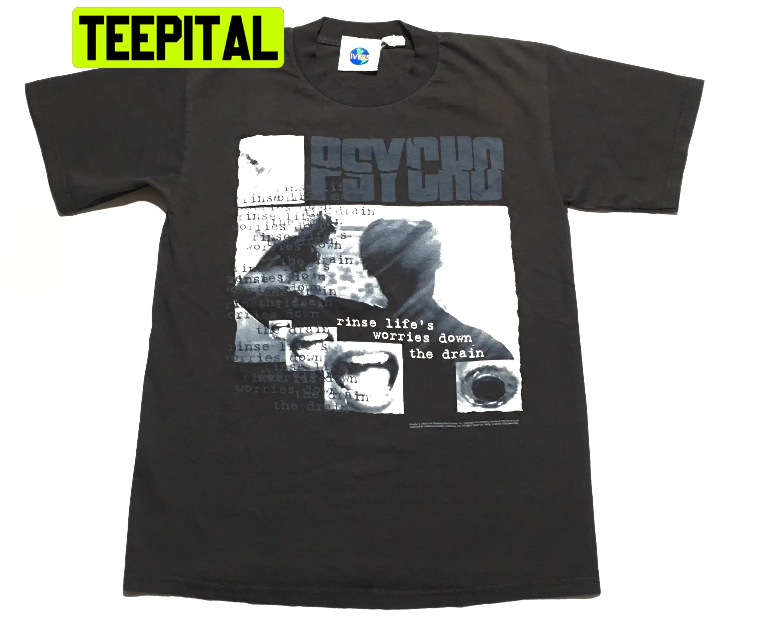1990s Psycho Slasher Flick Universal Studios Rinse Life's Worries Down The Drain Vintage Trending Unisex T-Shirt 1990s Psycho Slasher Flick Universal Studios Rinse Life's Worries Down The Drain Vintage Trending Unisex T-Shirt