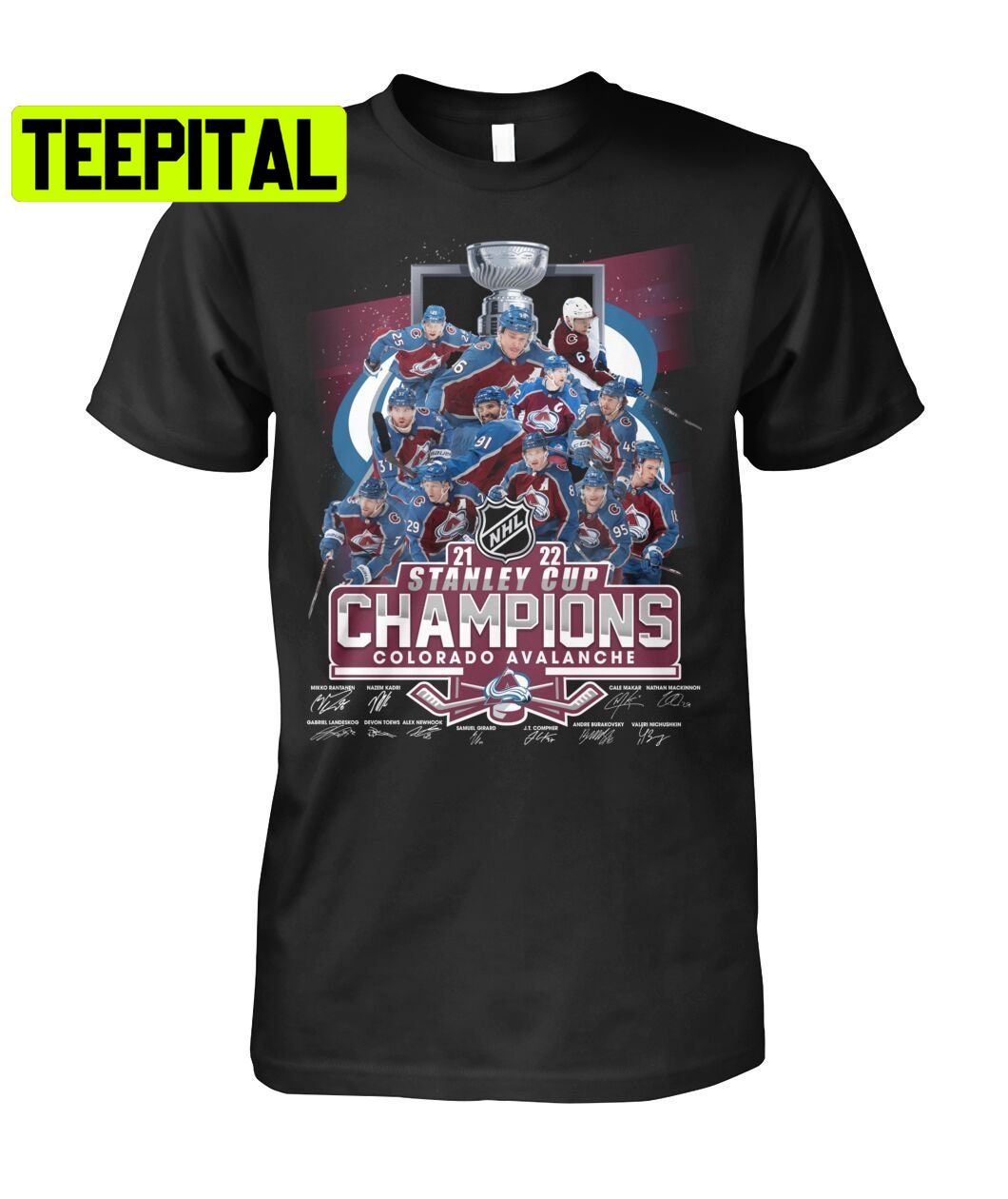 21 22 Stanley Cup Champions Colorado Avalanche Signatures Trending Unisex T-Shirt 21 22 Stanley Cup Champions Colorado Avalanche Signatures Trending Unisex T-Shirt